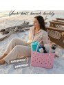 Madosh EVA Beach Tote Bag for Women - Waterproof Rubber Open Top Pool Bag - Washable Sandproof Large Travel Basket - Durable Gym, Shower & Boat Utility Handbag (13.5" x 12")(BPink)